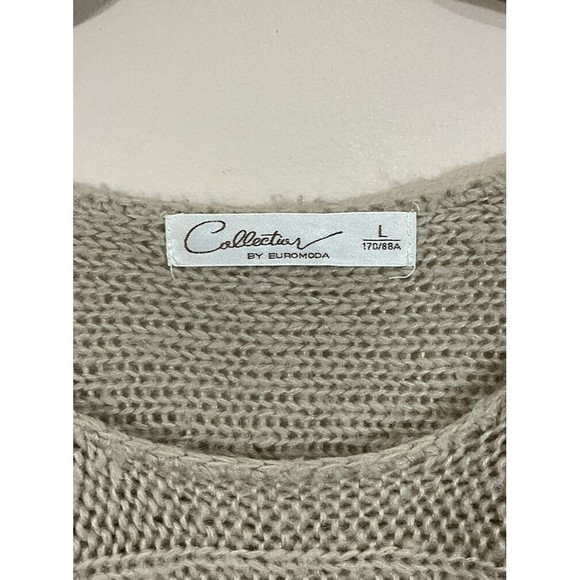 Euromoda Womens Distressed Sweater Size Large Tan Beige Slashed Dolman Sleeve - Picture 5 of 8
